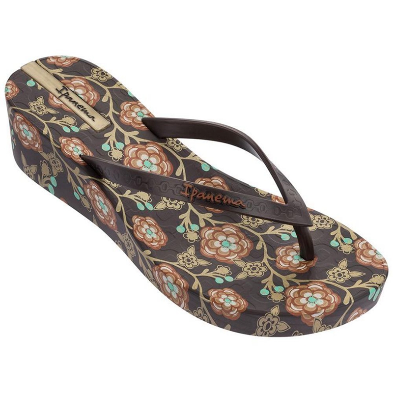 Women's Ipanema Floral Plat Flip Flops Brown | AFPXVBR-26