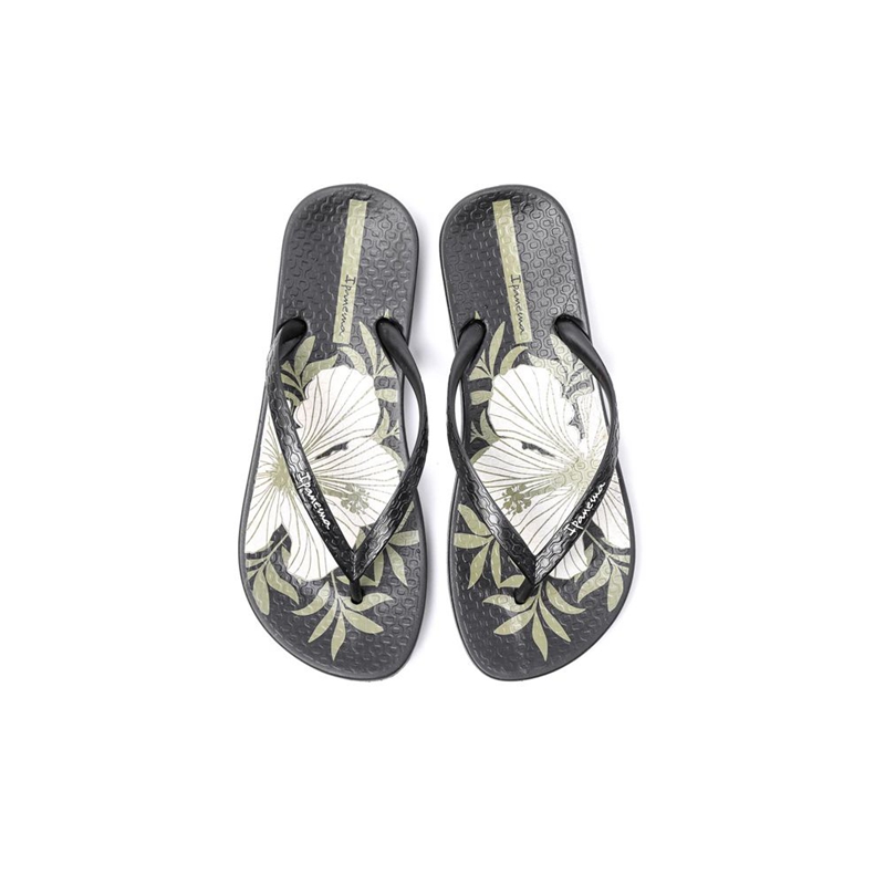 Women's Ipanema Ana Hibiscus Flip Flops Black | FOATCDV-85