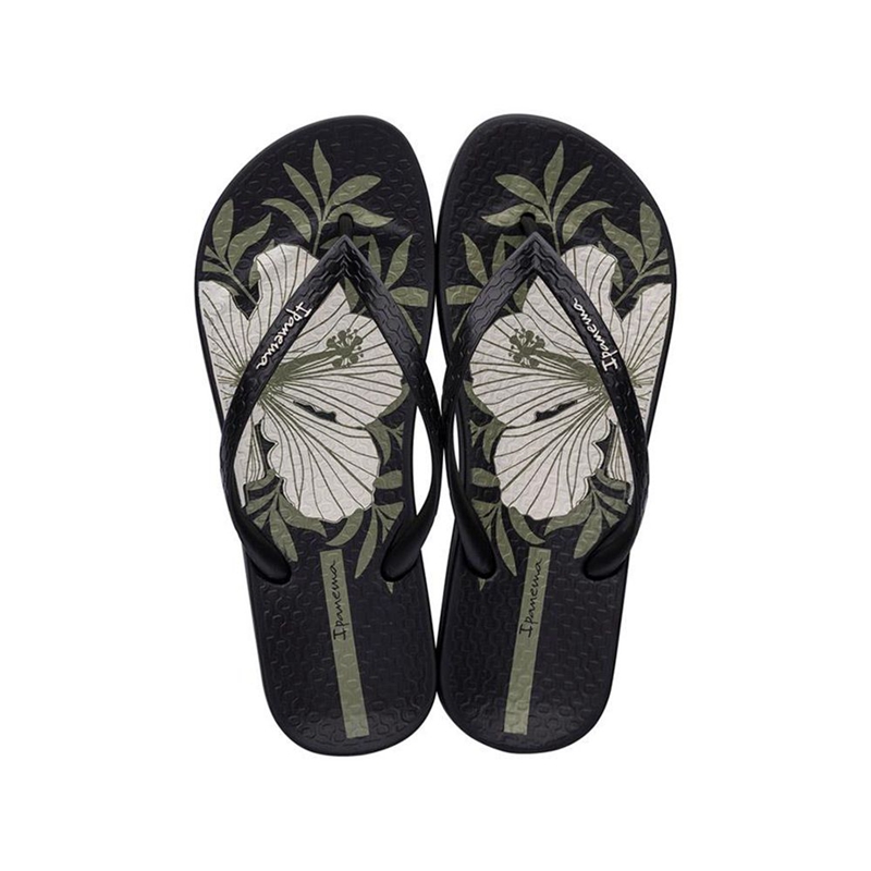 Women\'s Ipanema Ana Hibiscus Flip Flops Black | FOATCDV-85