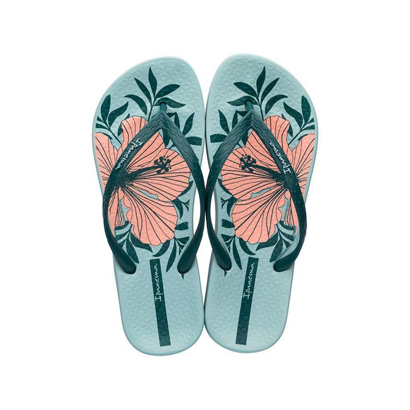 Women\'s Ipanema Ana Hibiscus Flip Flops Green | QHSEXRG-82