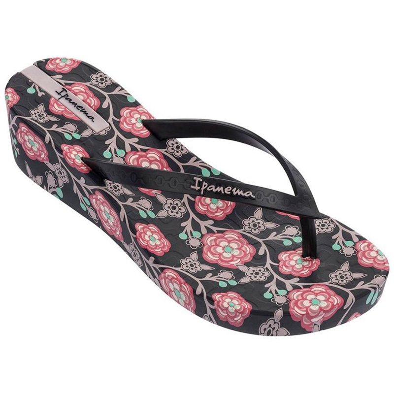 Women\'s Ipanema Floral Plat Flip Flops Black | LUBJSYH-48